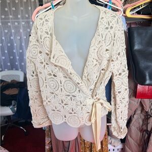 Y2K SaintArt New York Cream Lace Wrap Cardigan